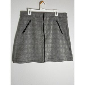 GAP Womens Grey Glen Plaid Zip Front Mini Skirt Size 16 Tall A-Line Stretch